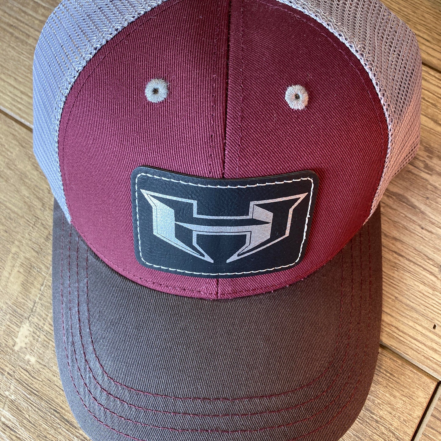 Adult Maroon and Gray Mesh Snapback Hat with Heard H Patch