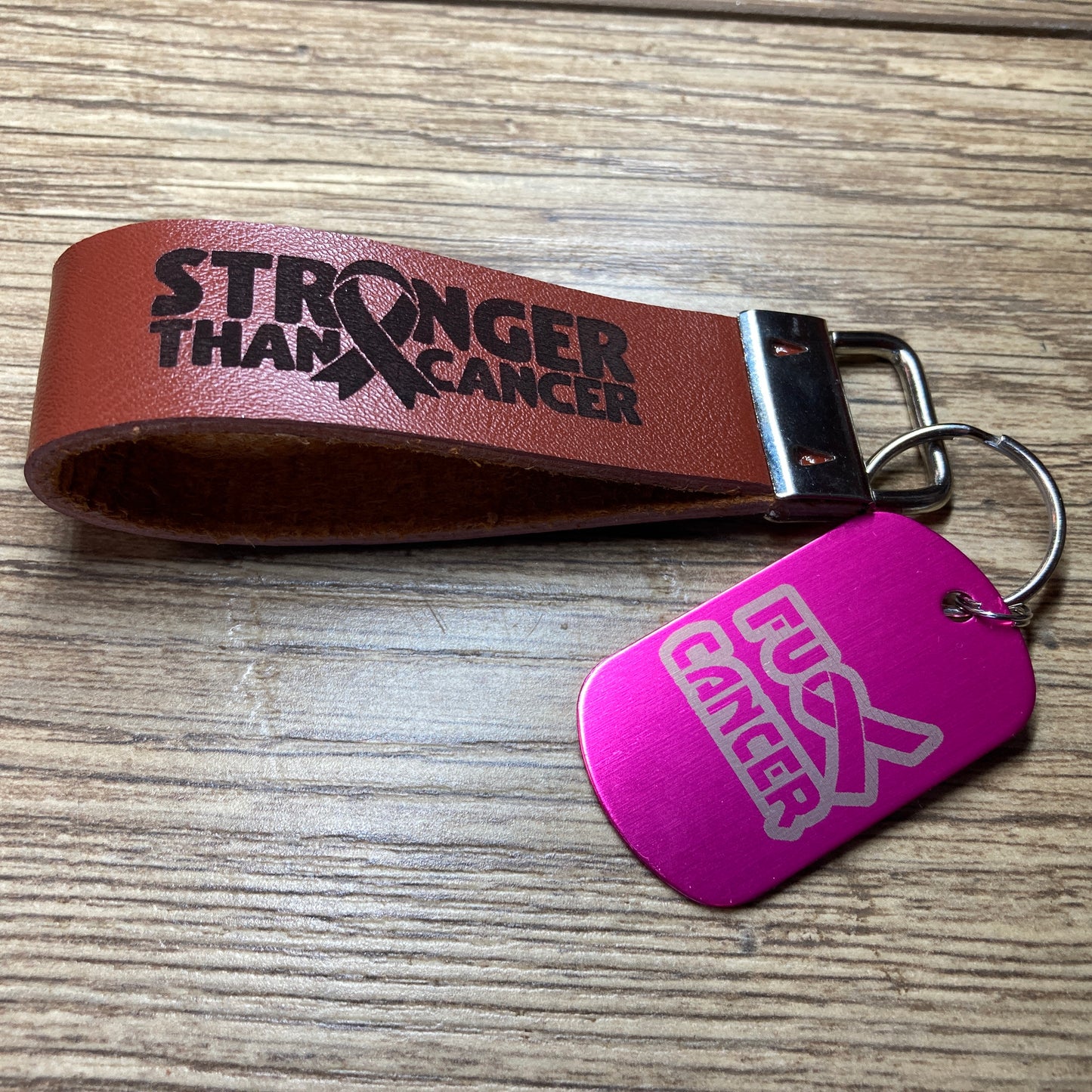 Stronger Than Cancer Leather Keychain Combo