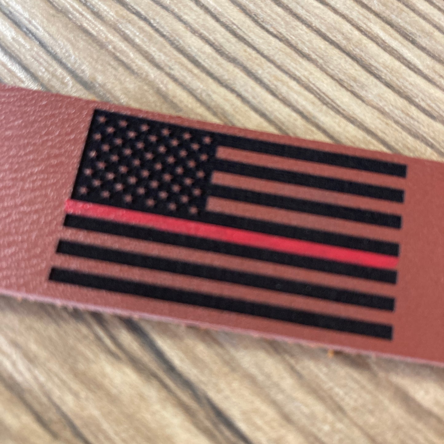 Thin Red Line Leather Keychain