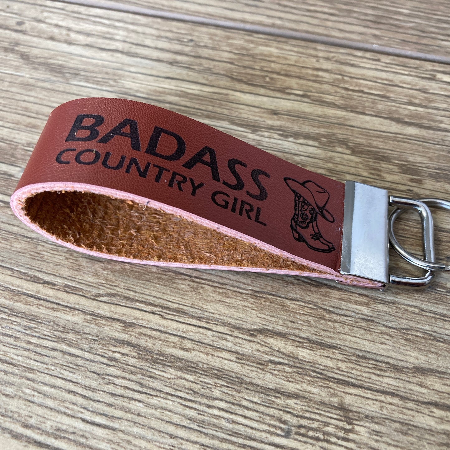 Badass Country Girl (Boots and Hat) Leather Keychain