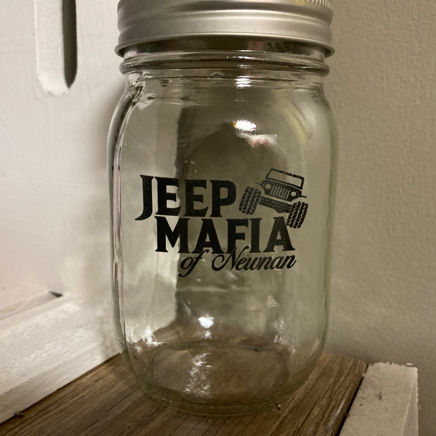 16 oz Ball Jar with Jeep Mafia of Newnan Engraved