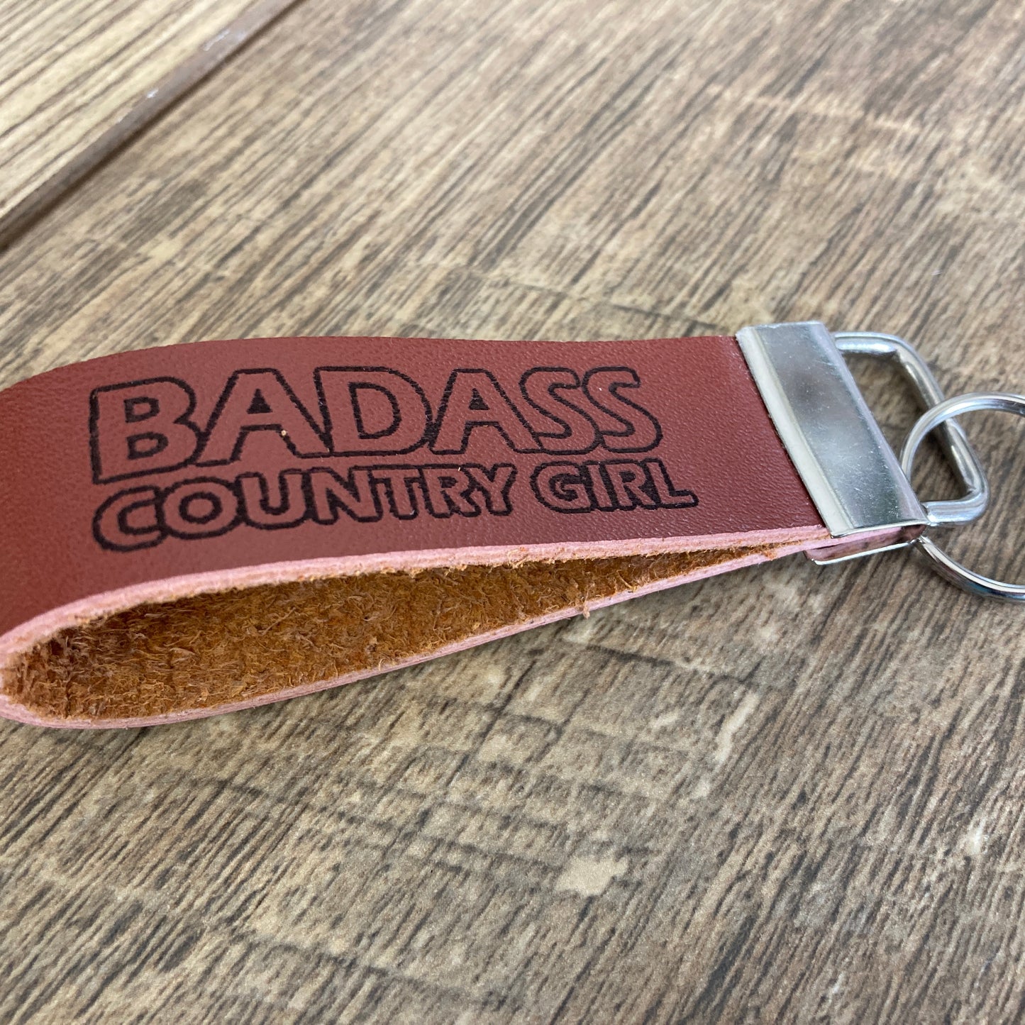Badass Country Girl (Outlined) Leather Keychain