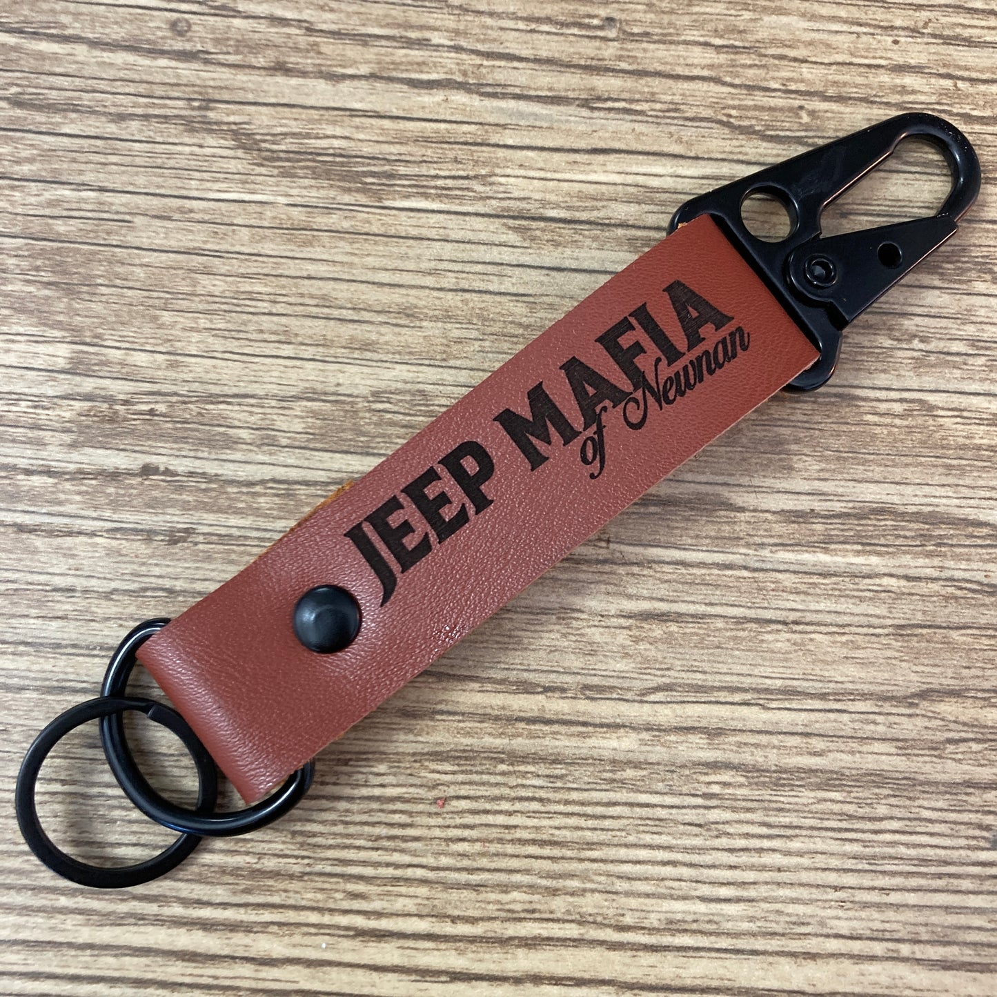 Jeep Mafia of Newnan Jeep Camp Weekend Leather Keychain with Clip