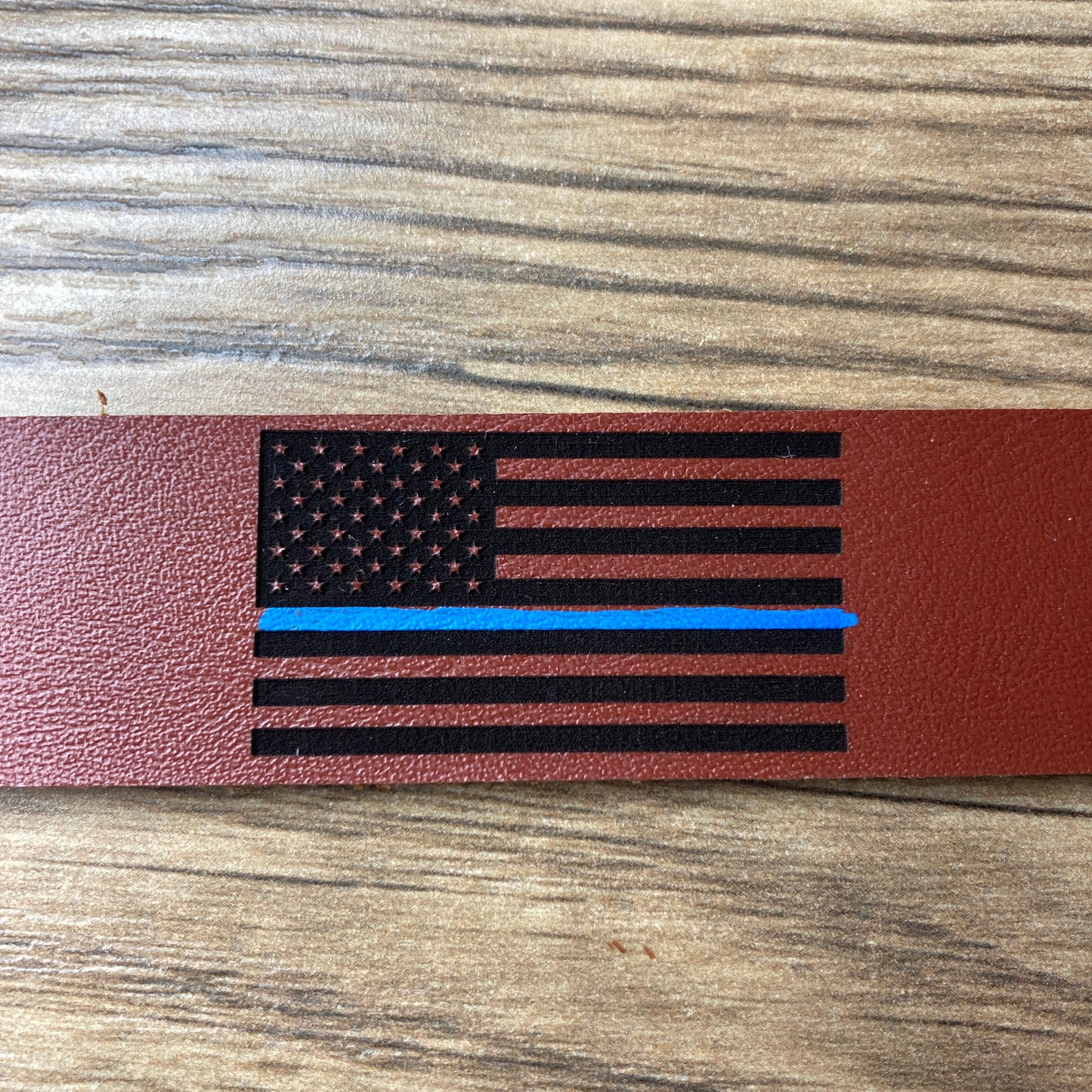 Thin Blue Line Leather Keychain