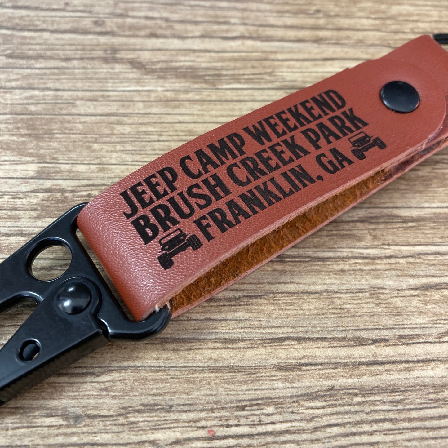 Jeep Mafia of Newnan Jeep Camp Weekend Leather Keychain with Clip