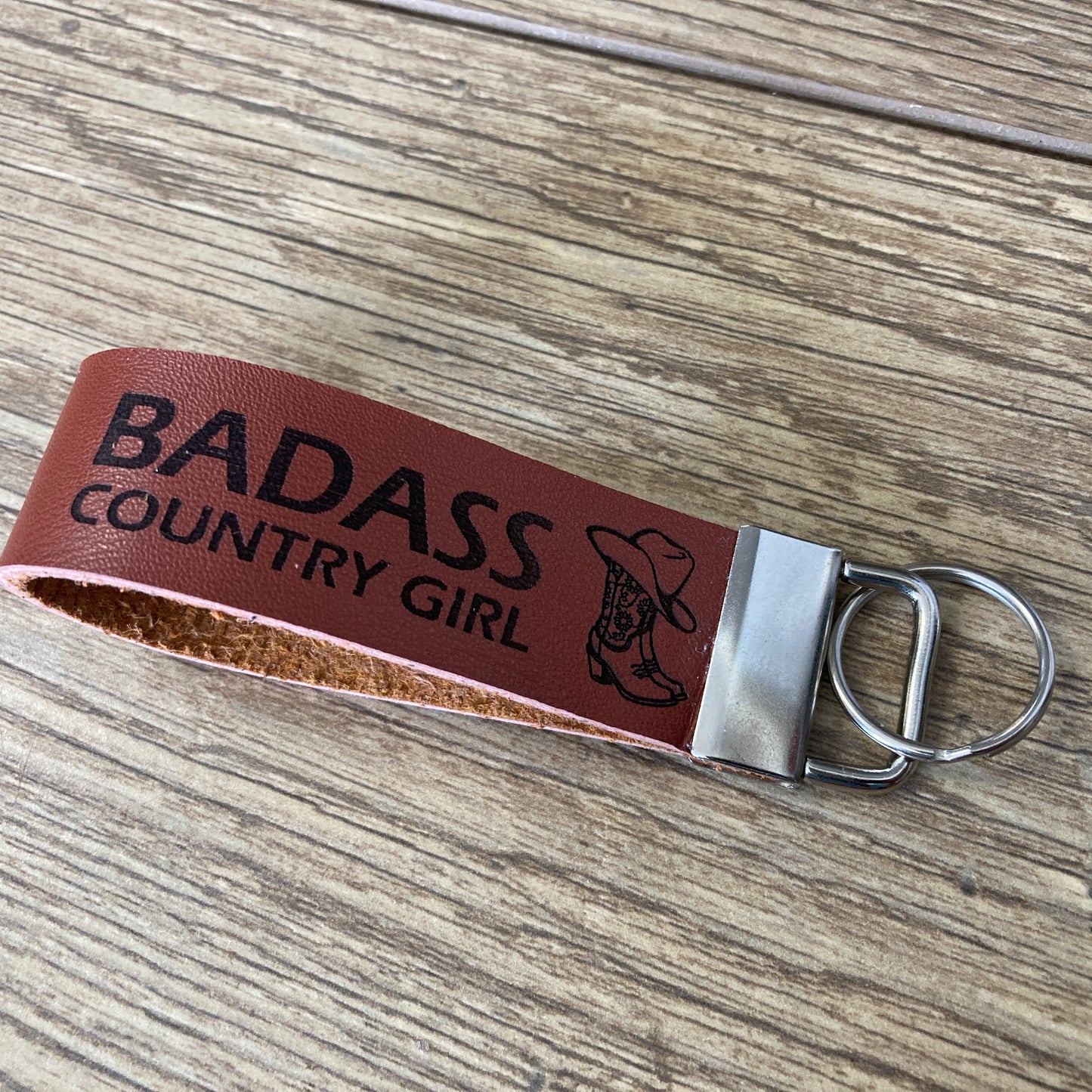 Badass Country Girl (Boots and Hat) Leather Keychain