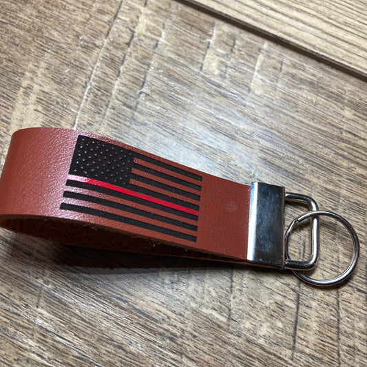 Thin Red Line Leather Keychain